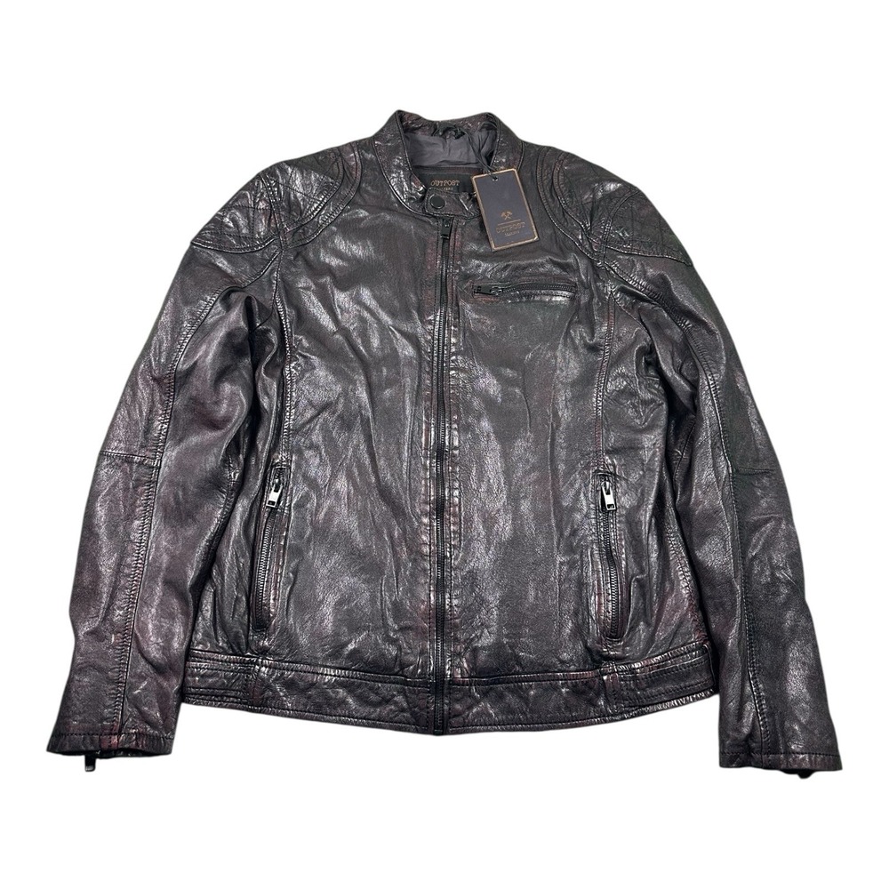 Buckle Outpost Makers Arne Leather Moto Racer Jacket Mens Large Black Red NWT